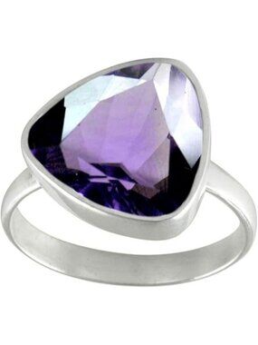 Natural-faceted Amethyst Natural Gemstone Ring Shape Silver Faceted Ring